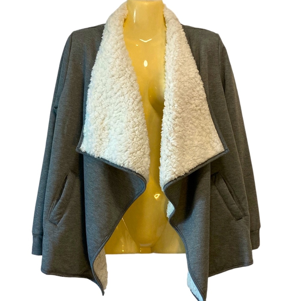 Lee Sherpa Lined Jacket Open Front Activewear Cozy Warm Lightweight Gray Sm NWT